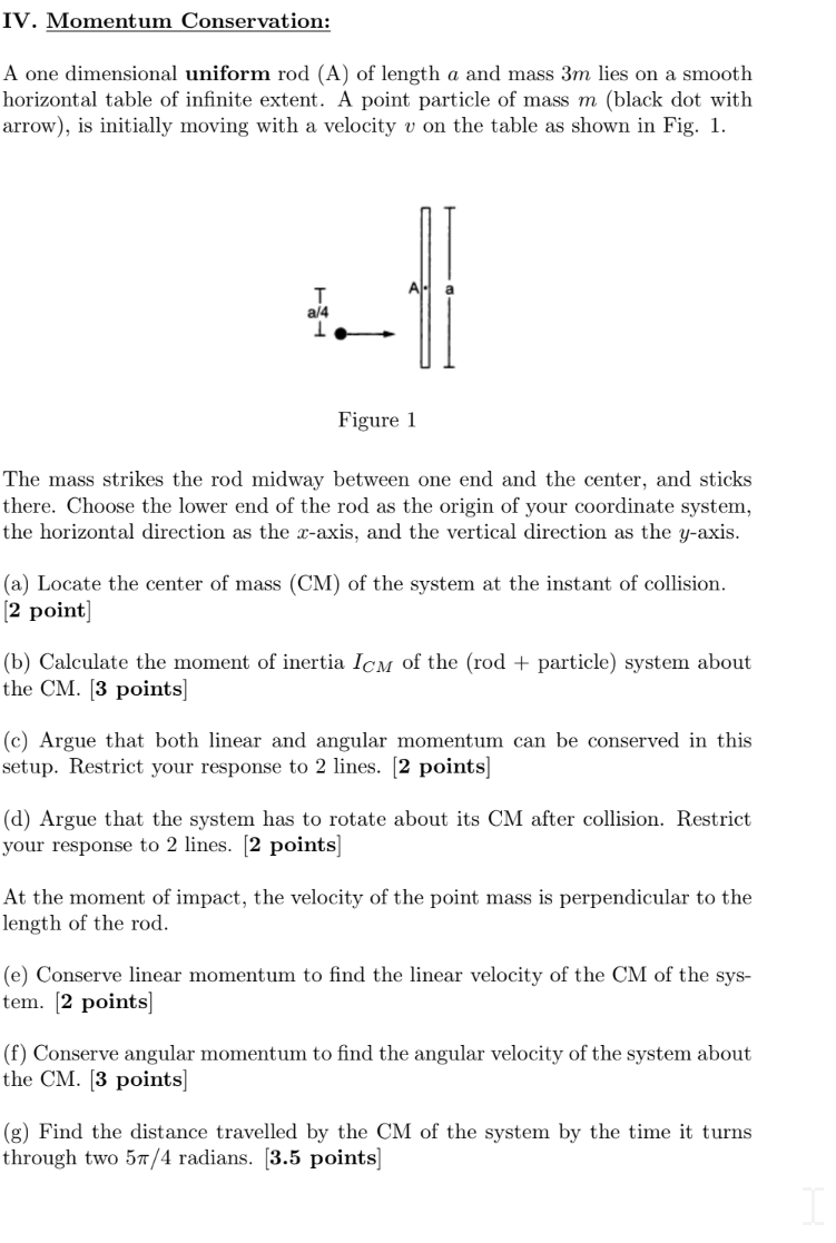 Solved IV. Momentum Conservation: A one dimensional uniform | Chegg.com