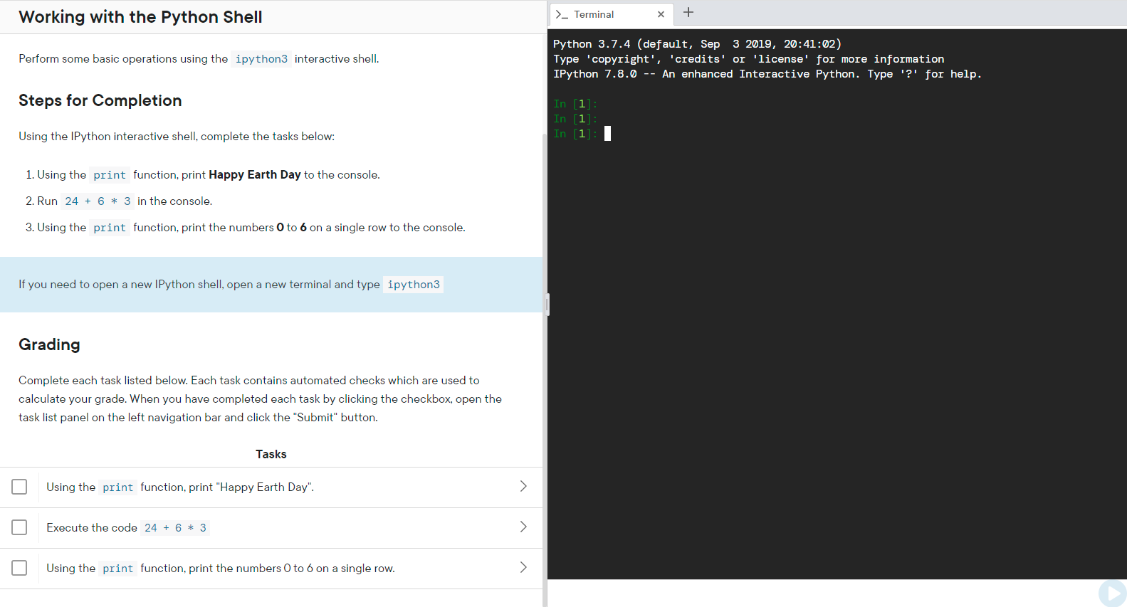 Solved Working with the Python Shell >_ Terminal + X Perform | Chegg.com