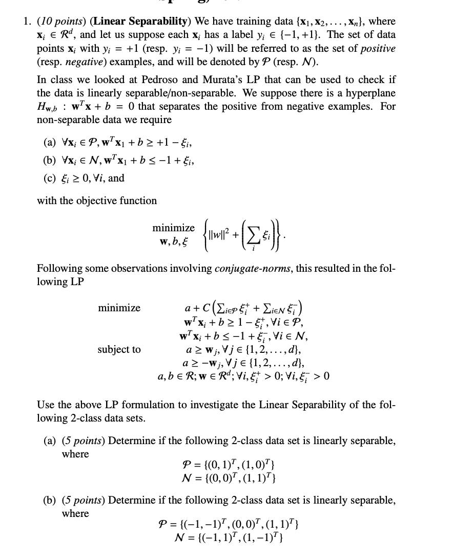 1 10 Points Linear Separability We Have Train Chegg Com