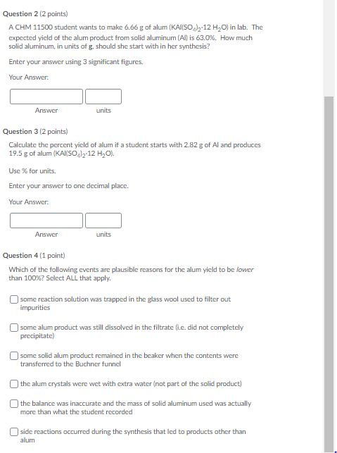 Solved Question 2 (2 points) A CHM 11500 student wants to | Chegg.com