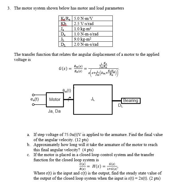 Solved 3 The Motor System Shown Below Has Motor And Load Chegg Com