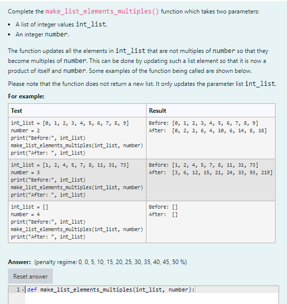 Solved Complete the make_list_elements_multiples() function | Chegg.com