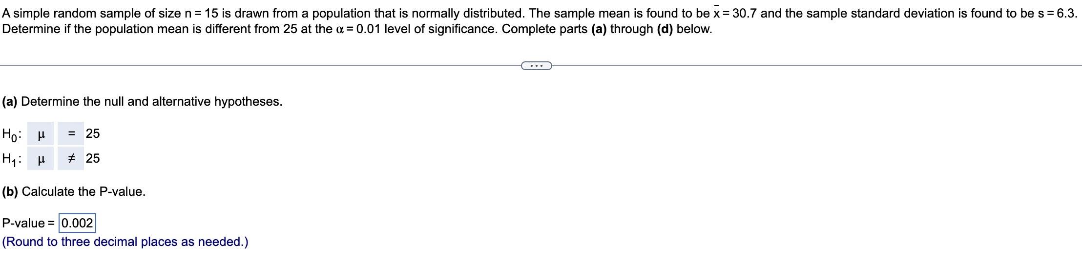 Solved A simple random sample of size n=15 is drawn from a | Chegg.com
