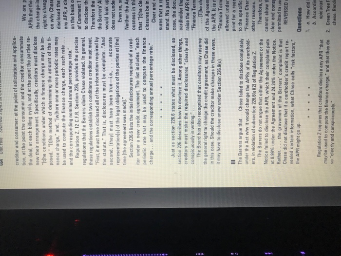 Solved How did chase violate Regulation Z and the TILA the
