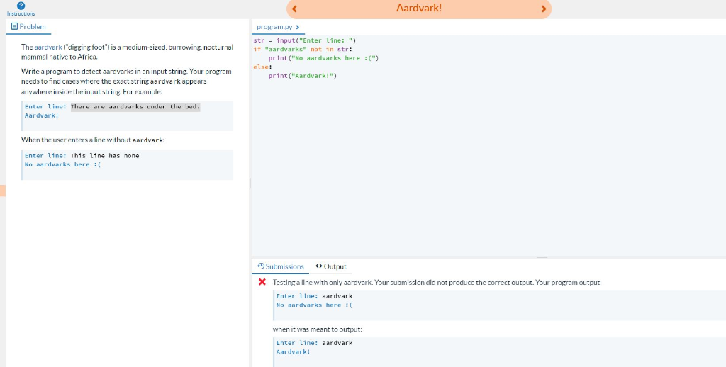 Solved Aardvark Problem program.py> strinput(