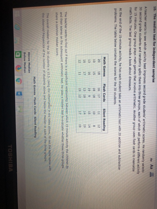Solved 10. The median test for independent samples A teacher | Chegg.com