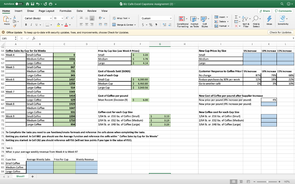 Solved Biz Cafe Excel Capstone Assignemnt (2) View Comments | Chegg.com