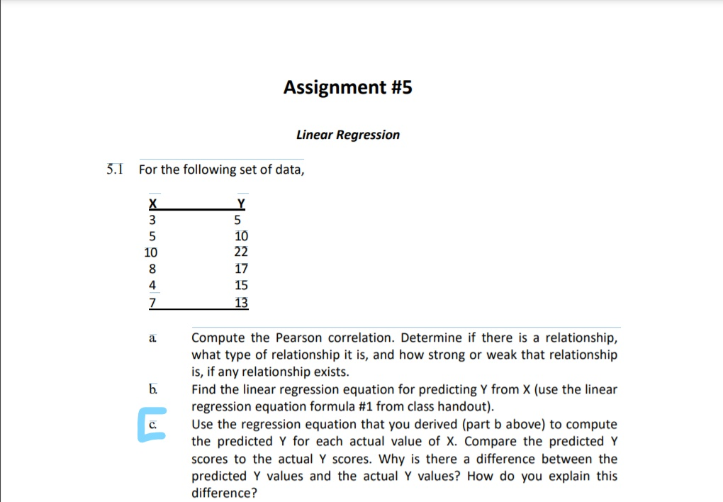 assignment for linear regression