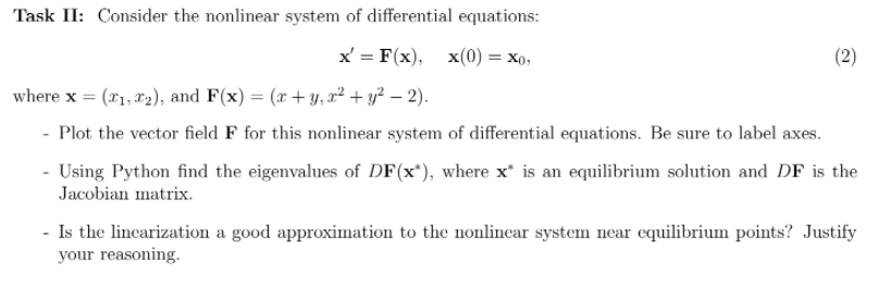 Solved Task II: Consider the nonlinear system of | Chegg.com
