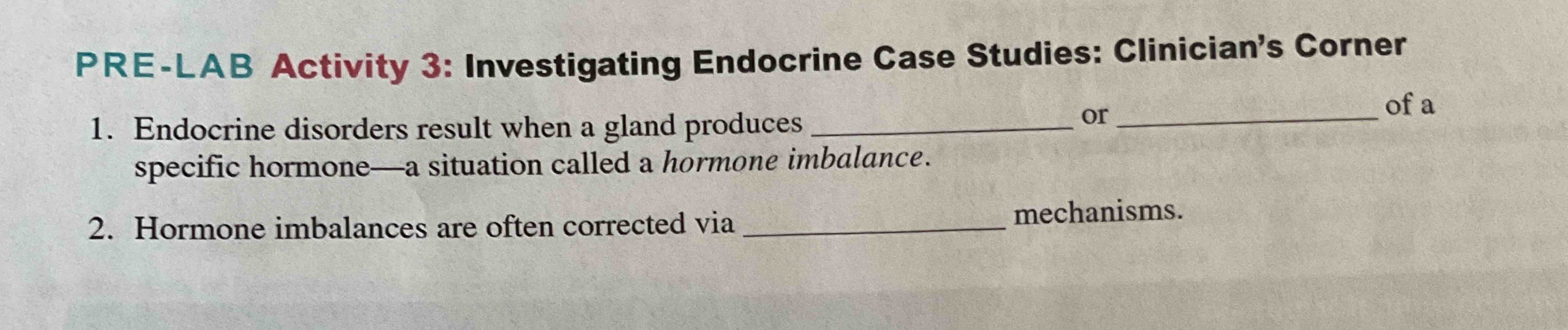 Solved PRE-LAB Activity 3: Investigating Endocrine Case | Chegg.com