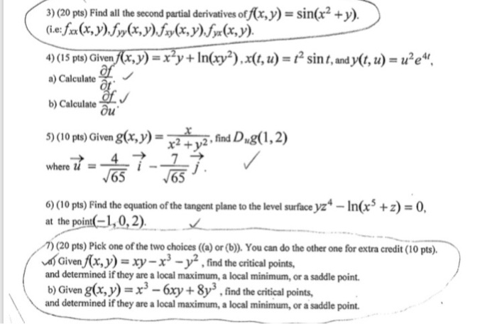 Solved 3) (20 pts) Find all the second partial derivatives | Chegg.com