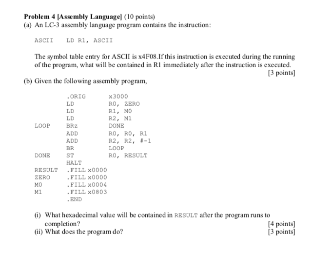 Problem 4 Assembly Languagel (10 points) (a) An LC-3 | Chegg.com