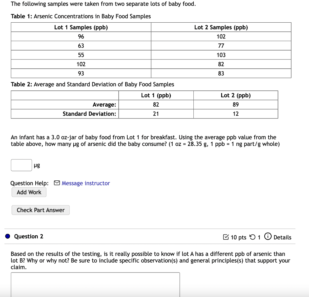 Solved The following samples were taken from two separate | Chegg.com