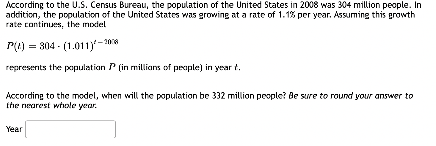 Solved According To The U.S. Census Bureau, The Population | Chegg.com