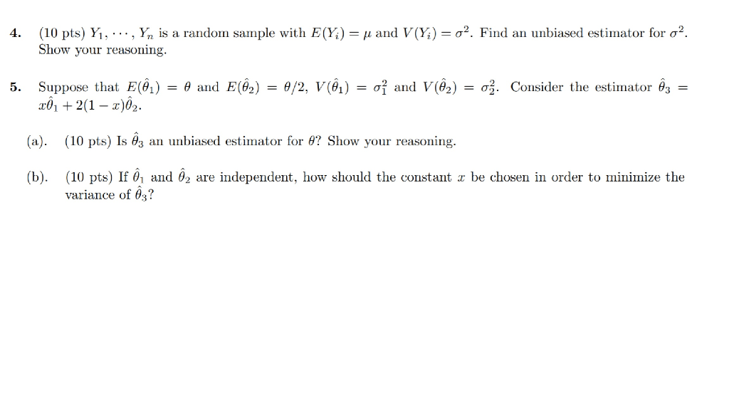 Solved 4 10 Pts Y1 Yn Is A Random Sample With E Chegg Com