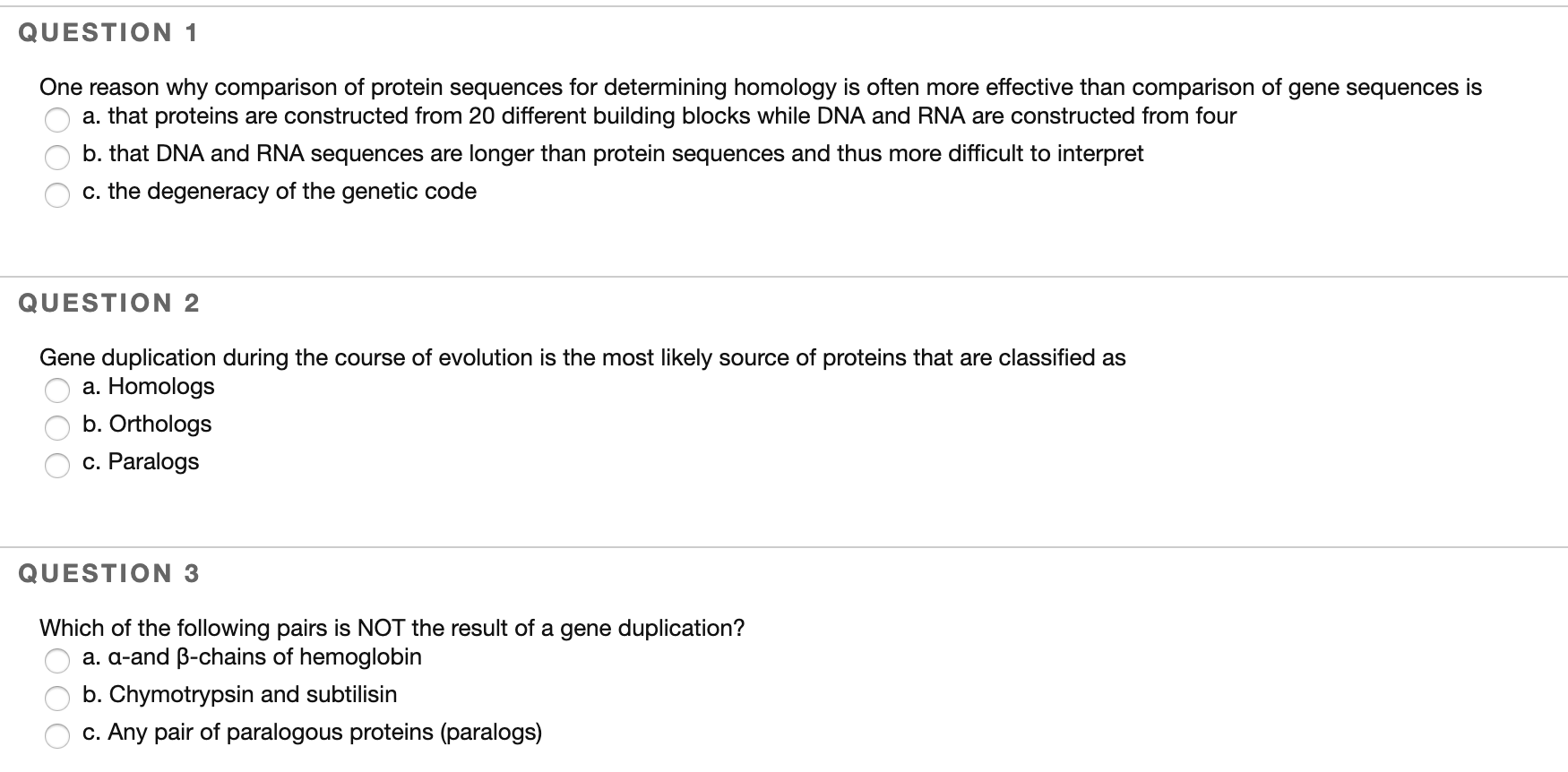 Solved QUESTION 1 One reason why comparison of protein