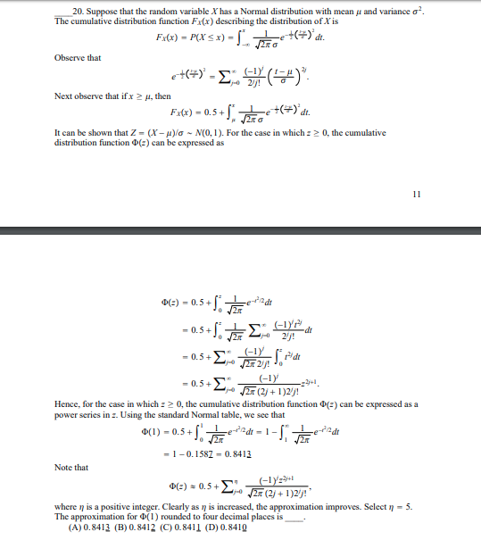 20. Suppose that the random variable X has a Normal | Chegg.com