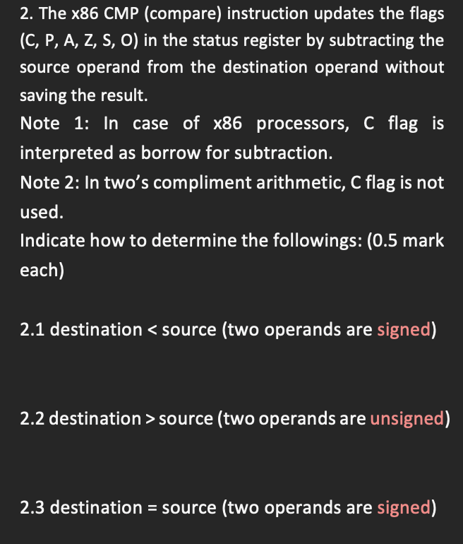 Solved The x86 CMP instruction updates the flags