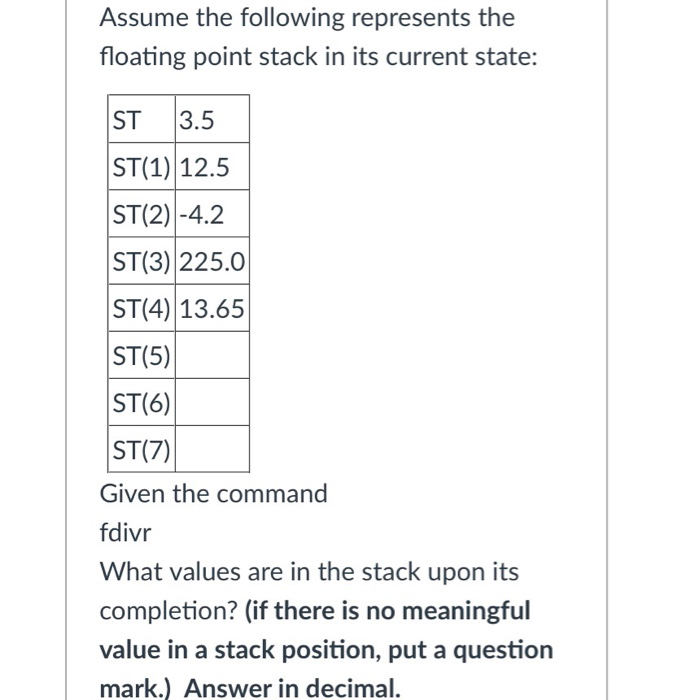 Solved Assume the following represents the floating point | Chegg.com