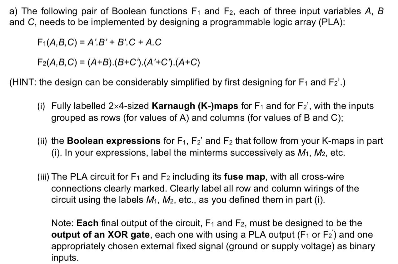Solved a) The following pair of Boolean functions F1 and F2, | Chegg.com