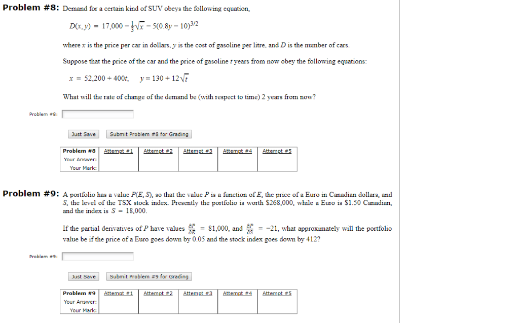 Solved Problem #8: Demand for a certain kind of SUV obeys | Chegg.com