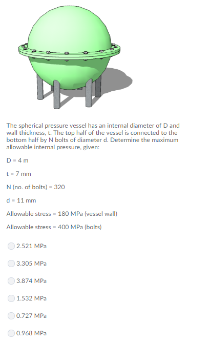 Solved The Spherical Pressure Vessel Has An Internal | Chegg.com