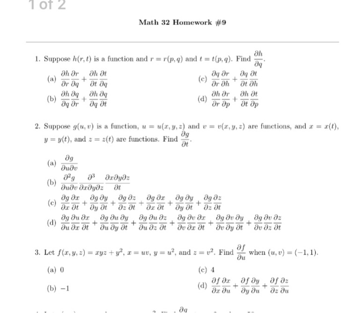 Solved of 2 Math 32 Homework #9 1. Suppose h(r, t) is a | Chegg.com