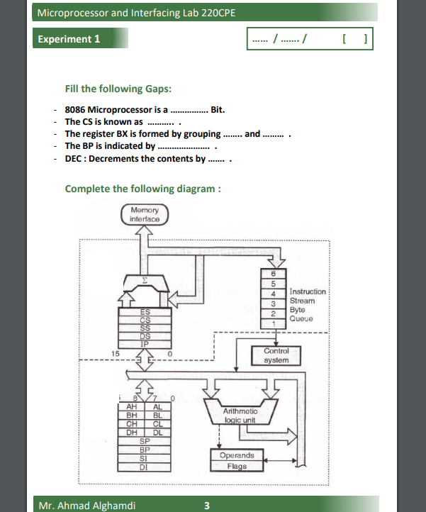 Solved Microprocessor And Interfacing Lab 220CPE Experiment | Chegg.com