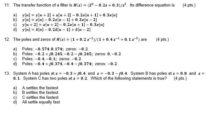 Solved 11 The Transfer Function Of A Filter Is H Z 22 Chegg Com