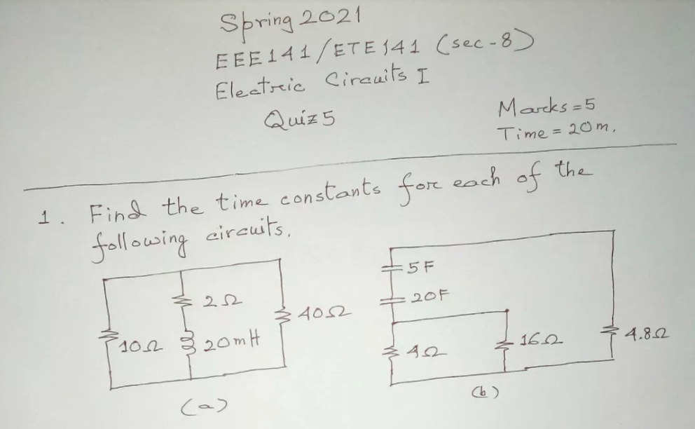 Solved Spring 2021 EEE 14 1 /ETE 141 (sec-8) Electric | Chegg.com