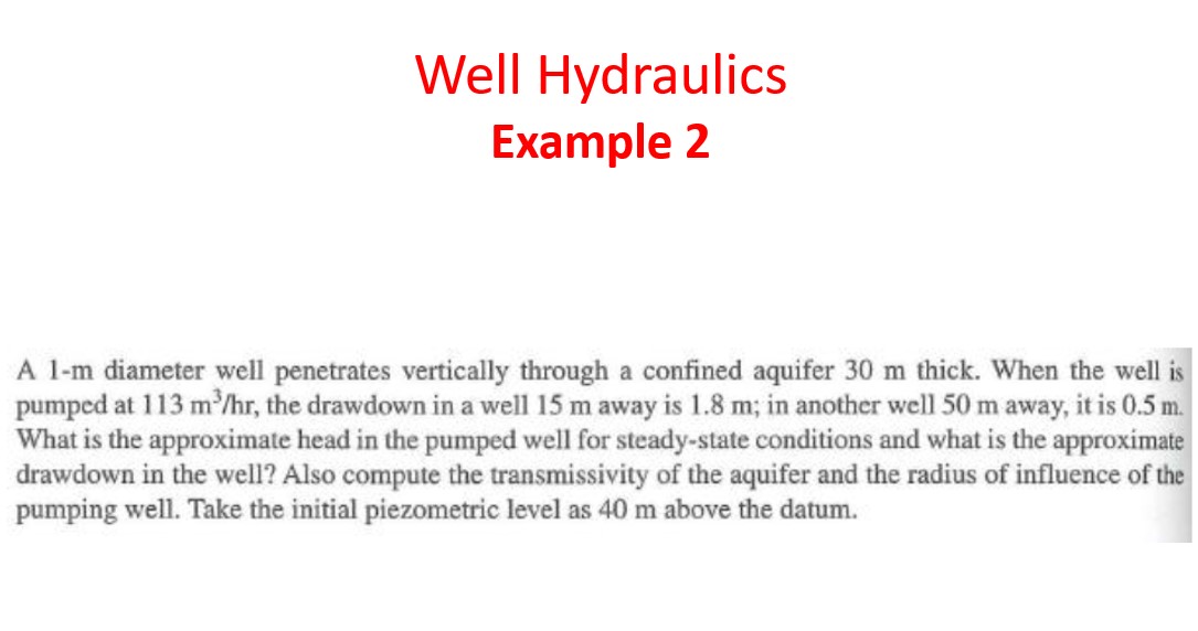 Solved Well Hydraulics Example 2 A 1m diameter well