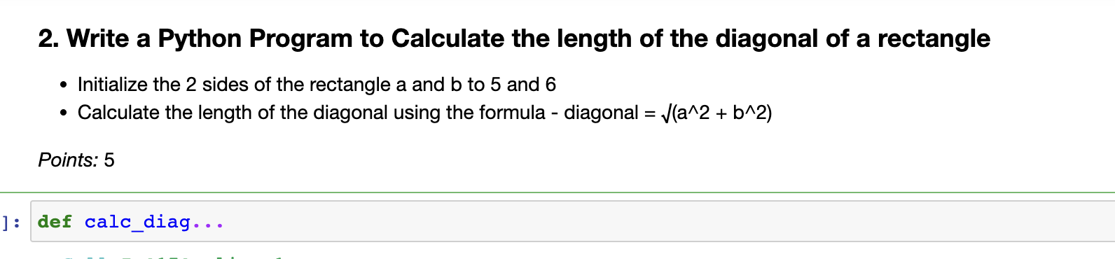 Diagonal of Rectangle, Formula