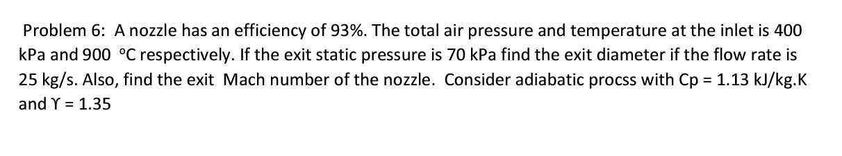 Problem 6: A nozzle has an efficiency of 93%. The | Chegg.com