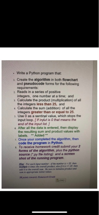 Solved Write a Python program that 1 Create the algorithm in | Chegg.com