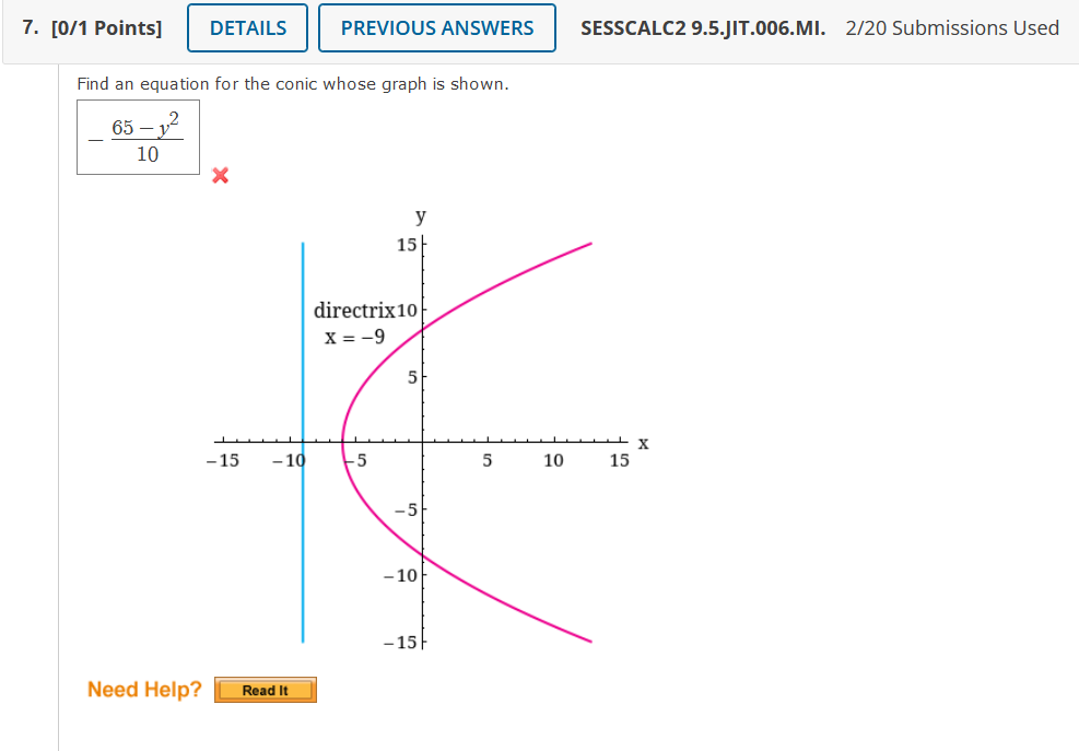 Solved Find an equation for the conic whose graph is shown. | Chegg.com