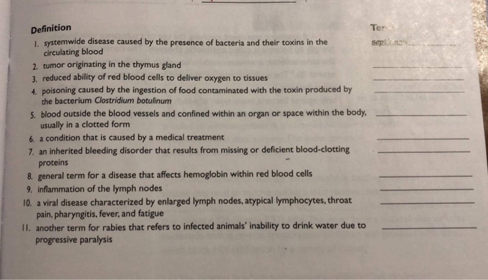 Solved Definition I. systemwide disease caused by the | Chegg.com