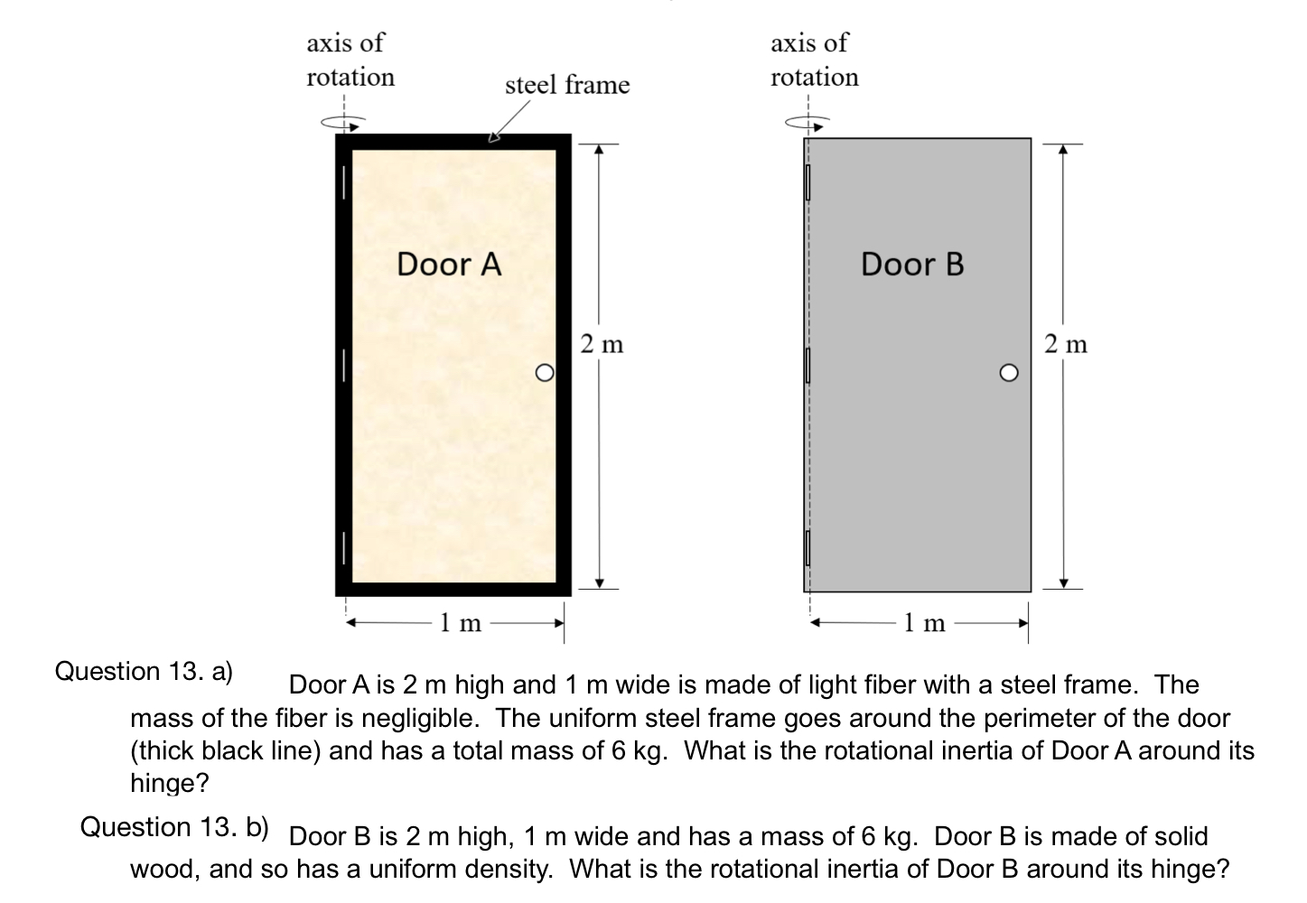 Solved Question 13. ﻿a) ﻿Door A ﻿is 2m ﻿high and 1m ﻿wide is | Chegg.com