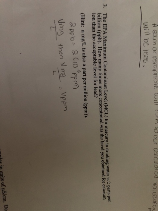Solved wiil ve less 3 the epa maximum contaminant level chegg