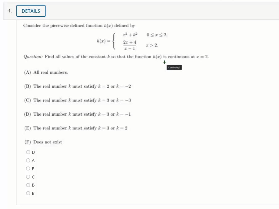Solved 1. DETAILS 1.{ Consider the piecewise defined | Chegg.com