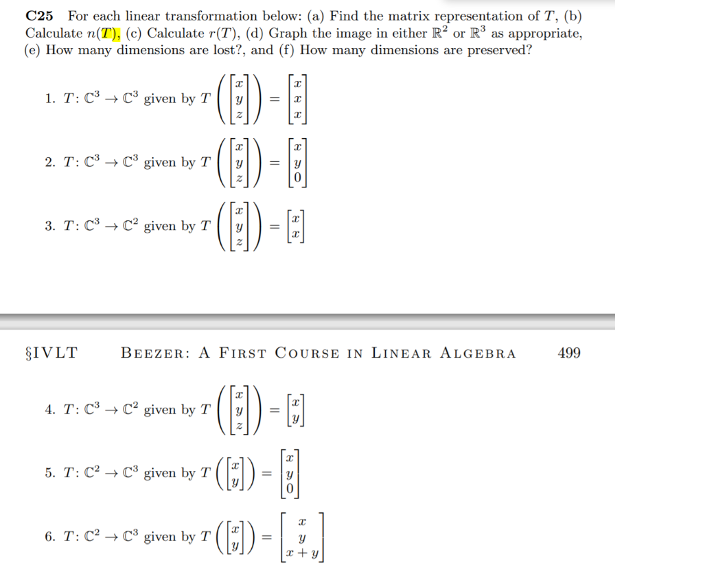 Solved For Each Linear Transformation Below: (a) Find The | Chegg.com