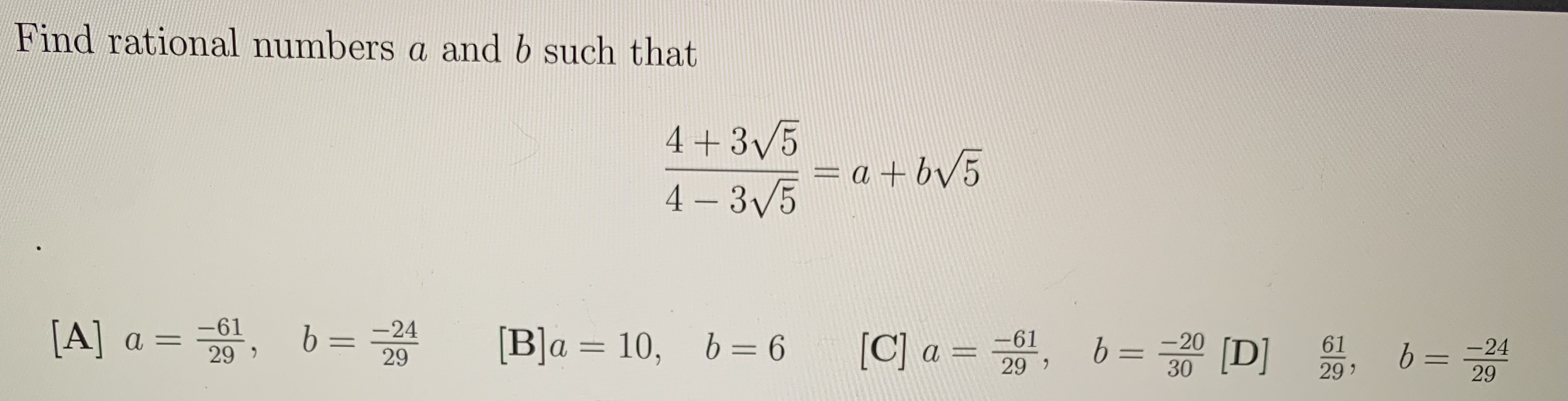 Solved Find Rational Numbers A And B Such That 4−354+35=a+b5 | Chegg.com