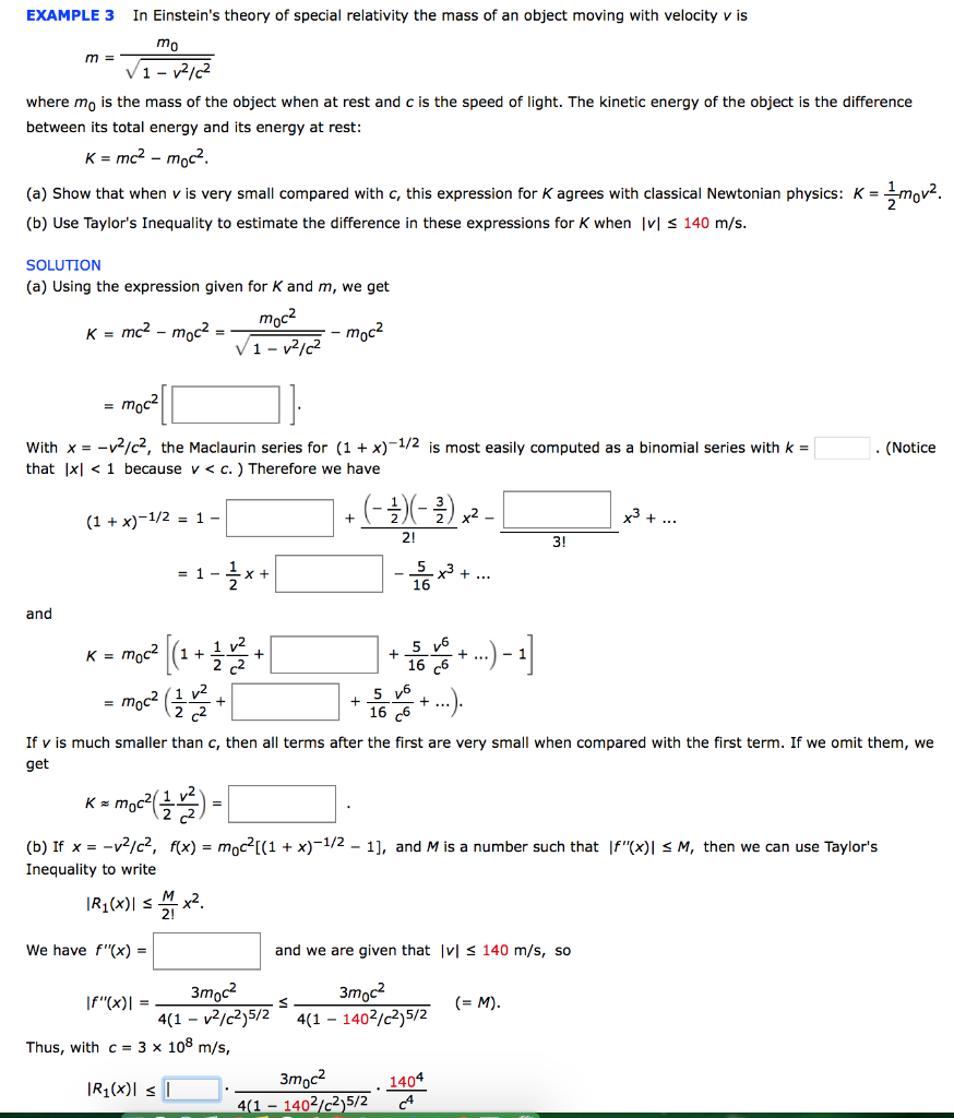 Solved EXAMPLE 3 In Einstein's Theory Of Special Relativity | Chegg.com