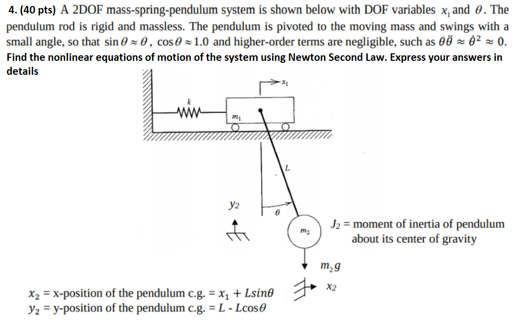 Solved 4. (40 pts) A 2DOF massspringpendulum system is