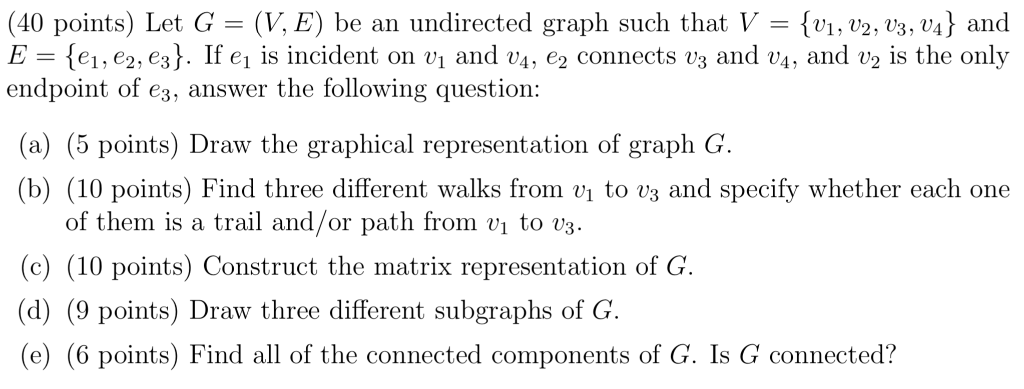 Solved (40 points) Let G (V. E) be an undirected graph such | Chegg.com