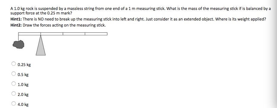 Solved A 1.0 kg rock is suspended by a massless string from | Chegg.com