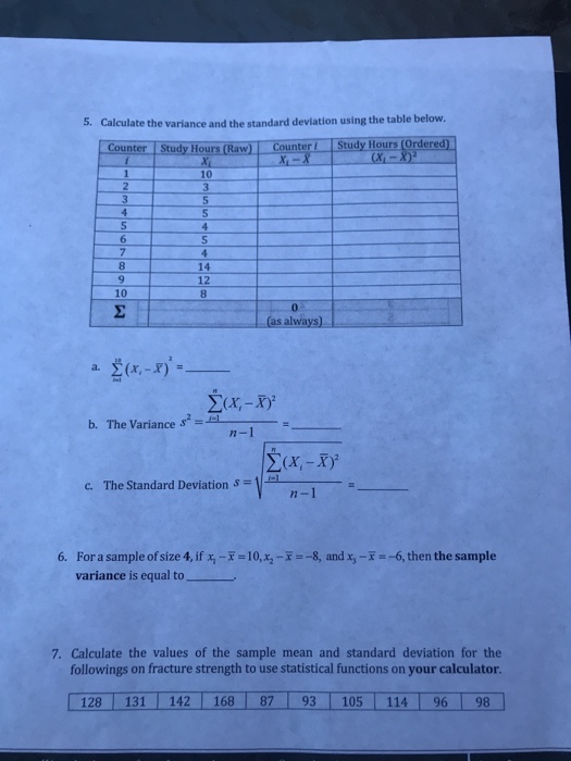 Solved Calculate the variance and the standard deviation | Chegg.com