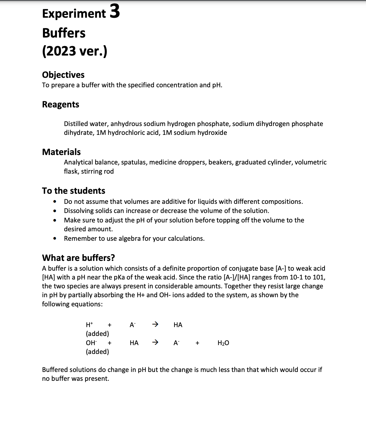Experiment 3 Worksheet: Buffer Calculations (This is | Chegg.com