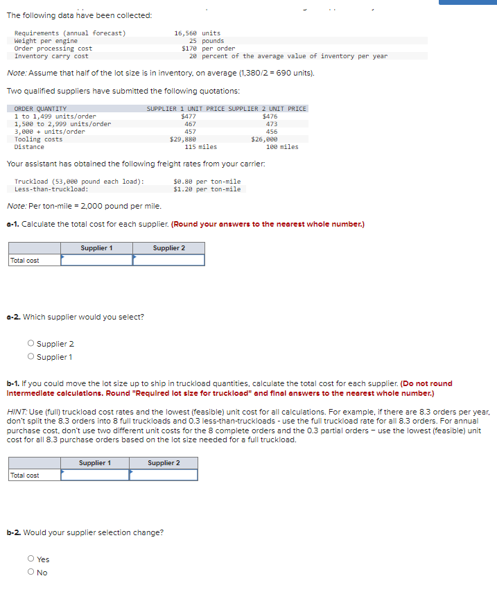 Solved The following data have been collected: Note: Assume | Chegg.com