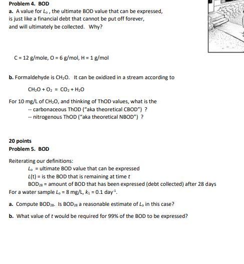 Solved Problem 4. BOD a. A value for Lo, the ultimate BOD | Chegg.com