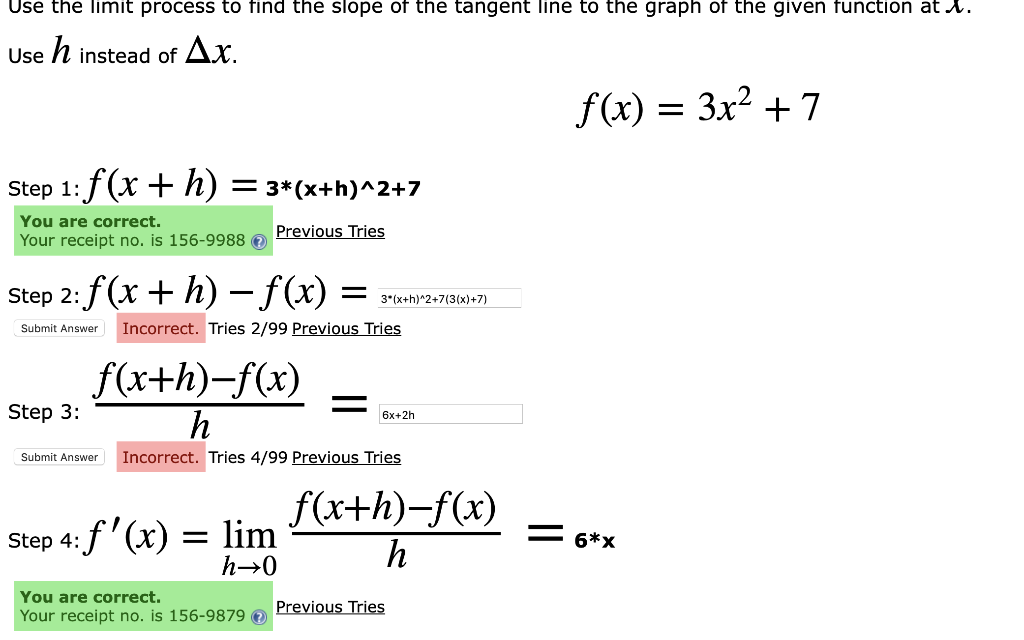 Solved Use the limit process to find the slope of the